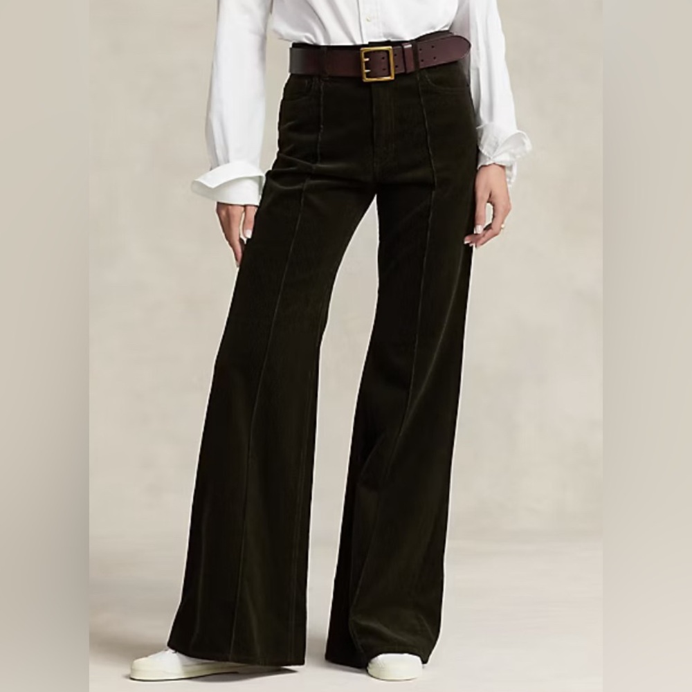 Polo Ralph Lauren Pintucked Corduroy Flare Pant color: Olive - Picture 5 of 8